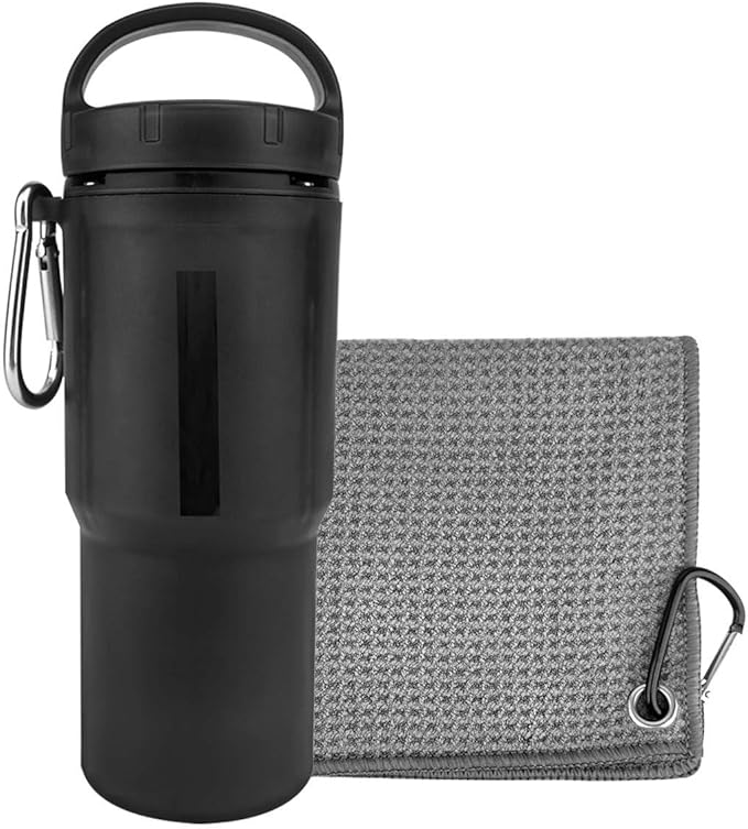 Golf Ball Cleaner Washer, Portable Cleaning Cup for Golf Ball with Towel - That can Quickly Clean Golf Balls During The Competition, Easy Attachment to Bag or Cart