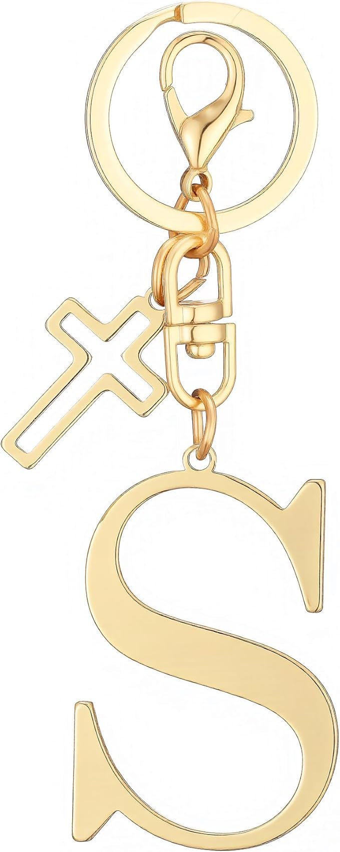 Gold Initial Keychain for Women A-Z Letter Cross Keychains Alphabet Key Chain bag Accessories Gift for Christian