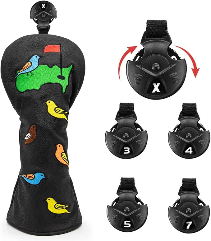 1 Pcs Montela Golf Club Covers,Colorful Birdie Tee 3 Wood Headcover Driver Headcover Fairway Wood Head Covers Hybrid Headcover Leather Golf Head Covers for Odyssey Scotty Cameron Taylormade