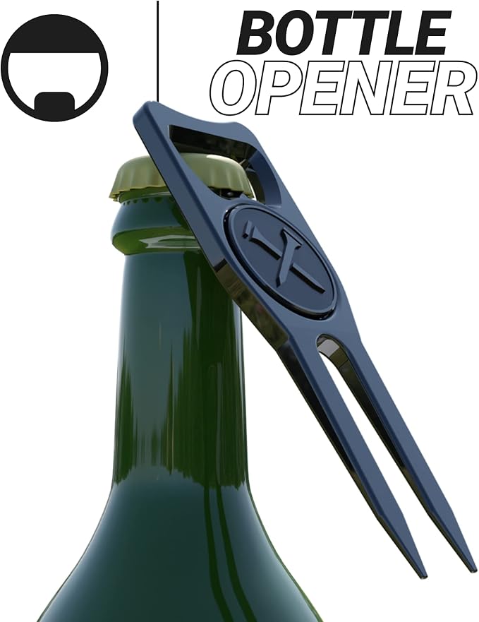 Blue Tees Golf 6-in-1 Premium Divot Tool & Ball Marker - Bottle Opener - Club Tee - Groove Cleaner - Putting Alignment - Designed to Be the Ultimate Tool for the Green – Silver