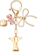 Gold Bubble Initial Keychain with Bow Decoration Bag Charms for Women, Cute Purse Handbag Accessories Gift