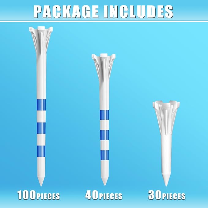 CHAMPKEY Professional 170 Pack 5-Prong Plastic Golf Tees 3 Sizes Assorted Pack - 100 Pcs 3-1/4" with 40 Pcs 2-3/4" and 30Pcs 1-1/2" Golf Tees Plastic