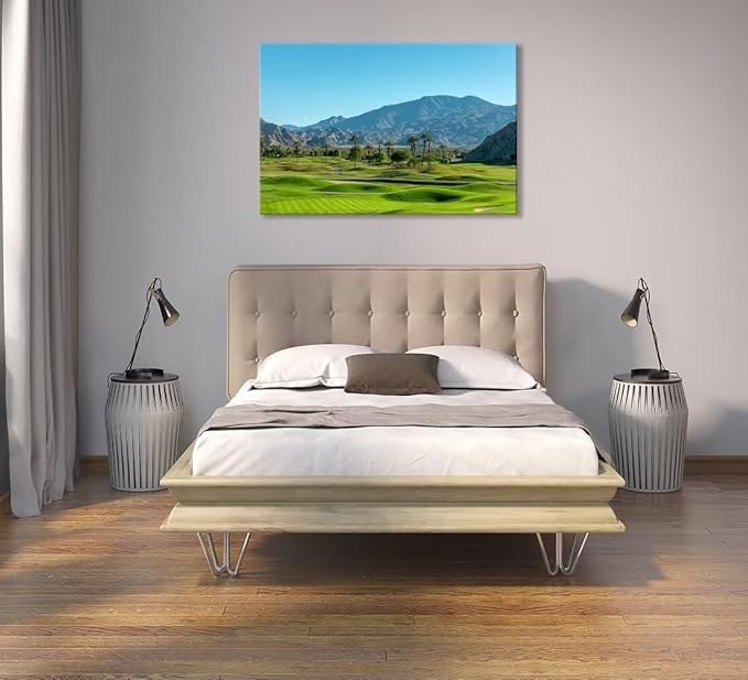 California Golf Course wiTh Palm Tree Wall Art Picture - California Golf Course Wall Decor for Living Room Bedroom Bathroom Home Decorations Canvas Prints Framed Ready to hang(12''H x 16''W)