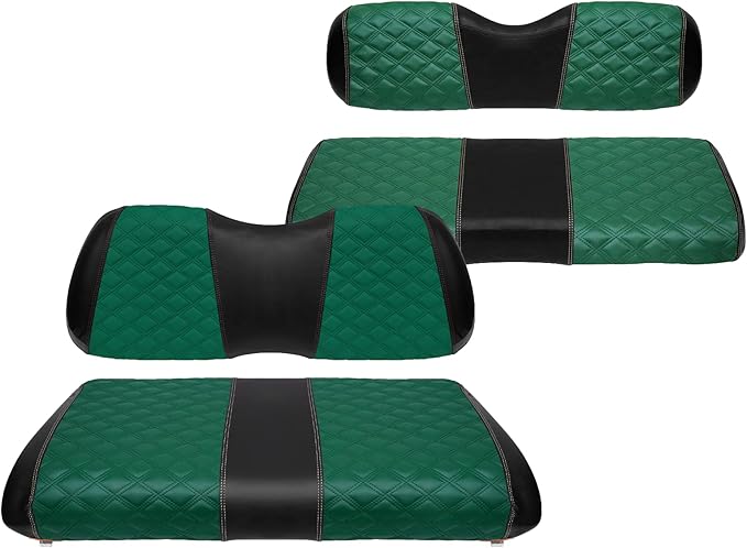 Golf Cart Front and Rear Seat Covers Waterproof and Sun Resistant Marine Grade Vinyl Leather Seat Cover Accessories for Club Car Precedent 2004+, Green(4PCS)