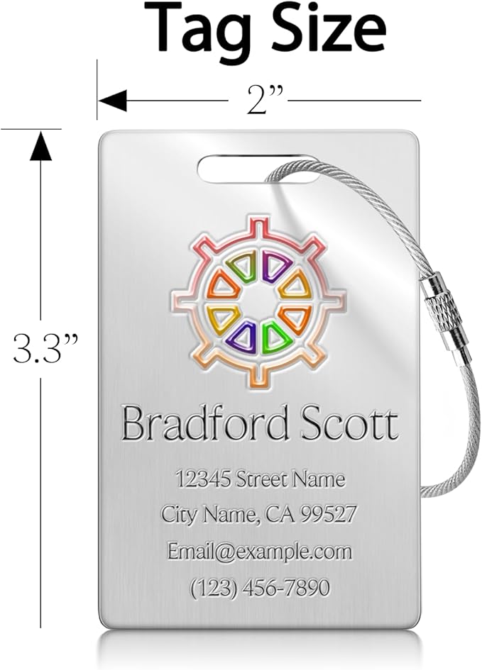 Personalized Luggage Tags - Custom Metal Luggage Tags for Suitcases, Backpacks and Bags with Your Personalized Club Logo Text (Silver)