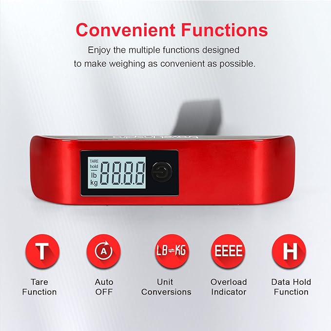 travel inspira Luggage Scale, Portable Digital Hanging Baggage Scale for Travel, Suitcase Weight Scale with Rubber Paint, 110 Pounds, Battery Included