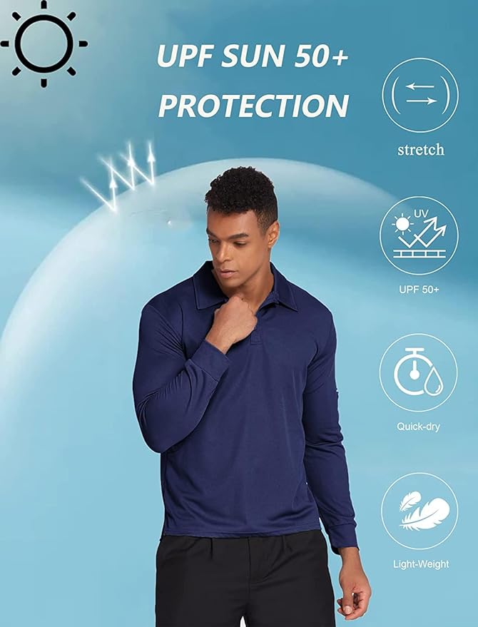 Deyeek Men's Polo Shirts Long Sleeve Golf Polo Shirts for Men Quick Dry UPF 50+ Sun Protection Polos Casual Collared Shirts