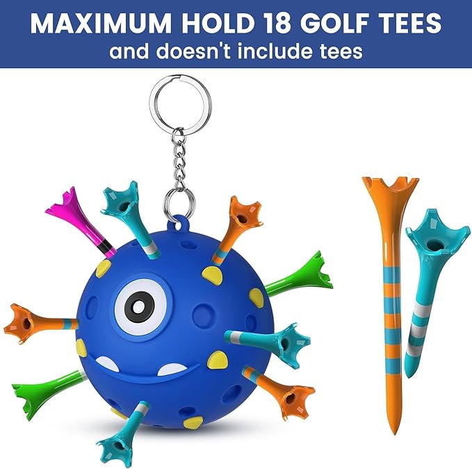 Golf Tee Holder, Portable Ball Tees Holder for Golf Bag, Golf Tee Carrier with 18 tees Hole, Golf Accessory for Golf Club Bag, Golf Gifts for Man Women