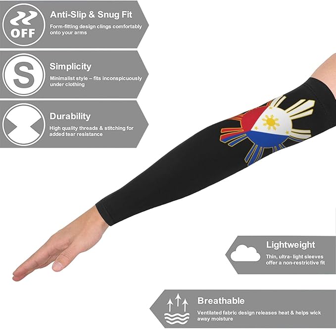 Flag Arm Sleeves Filipino Flag Compression Arm Sleeves for Men Women Tattoo Cover Up Cooling Arm Sleeve 1 Pair
