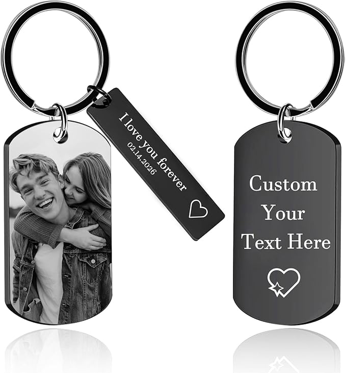 Personalized Custom Keychain with Picture - Double Sided Engraving Photo Text Customized Key Chains for Men Boyfriend