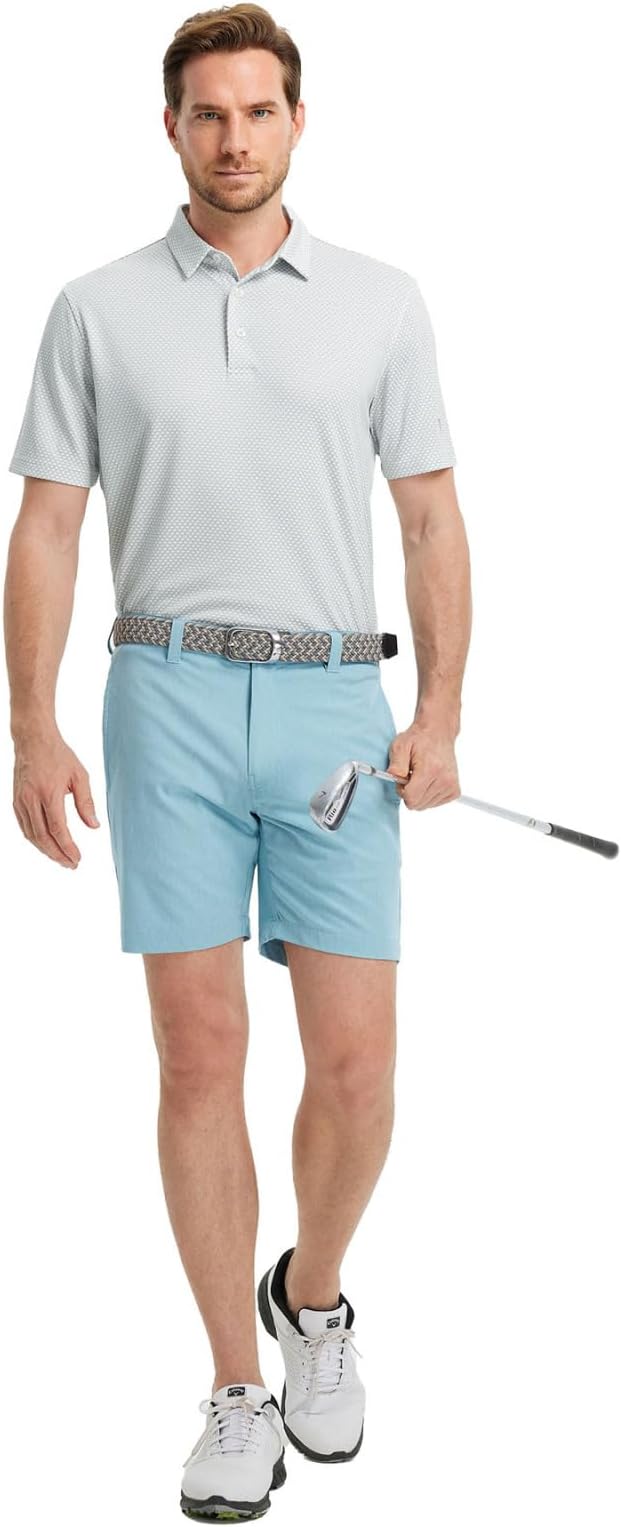 M MAELREG Golf Shirts for Men Moisture Wicking Jacquard Breathable Performance Dry Fit Collared Mens Polo Shirts Short Sleeve