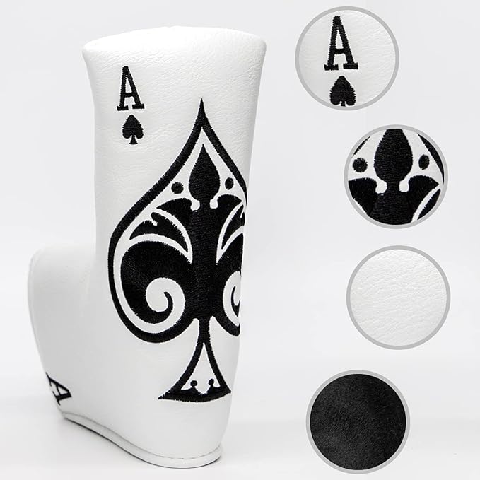 Golf Putter Cover Headcover Magnetic, Poker Ace Style Golf Club Head Cover, 4 Models Available Headcovers for Blade Half-Mallet Square Putters