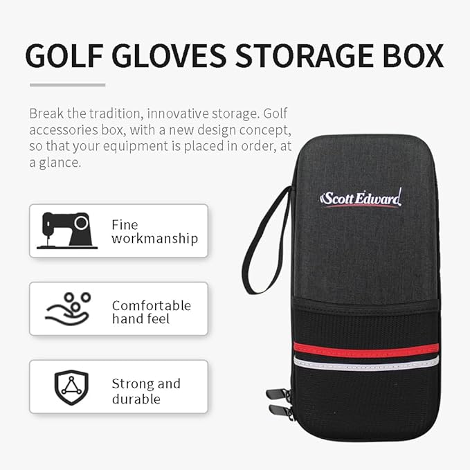 Scott Edward Golf Glove Case Holder with Golf Glove Shaper Protective Golf Accessories Case Bag Hard Case Organizer with Storage Slots for Balls, Tees, Markers, Golf Gifts for Men & Women