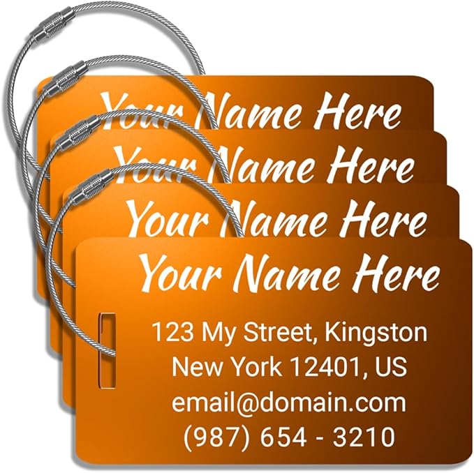 Heavy Duty Metal Luggage Tags for Suitcases, Personalized Name Tags for Luggage - Laser Engraved - Pack of 4 (Copper Sunset, 2x3.5)