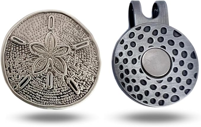 Full Metal Markers Sand Dollar Magnetic Metal Golf Ball Marker with Hat Clip for Men and Women - Unique Marker for Putting Green - Golf Accessories