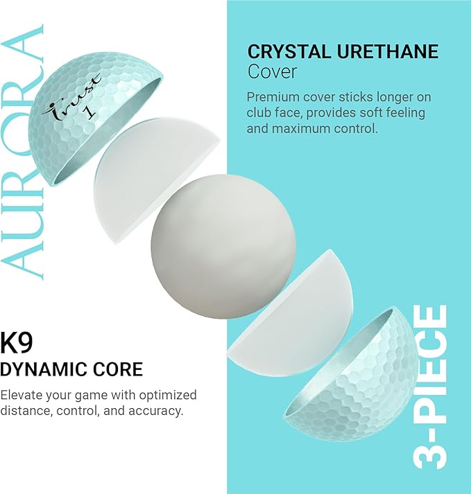 Trust Golf Balls - Aurora & Rosa Crystal Urethane Series | Eye-Catching & Easy to Spot | Maximum Distance, Soft Feel, Straight Flight, & Greenside Control | Blue, Orange, Pink, Yellow | 12 or 48 Balls