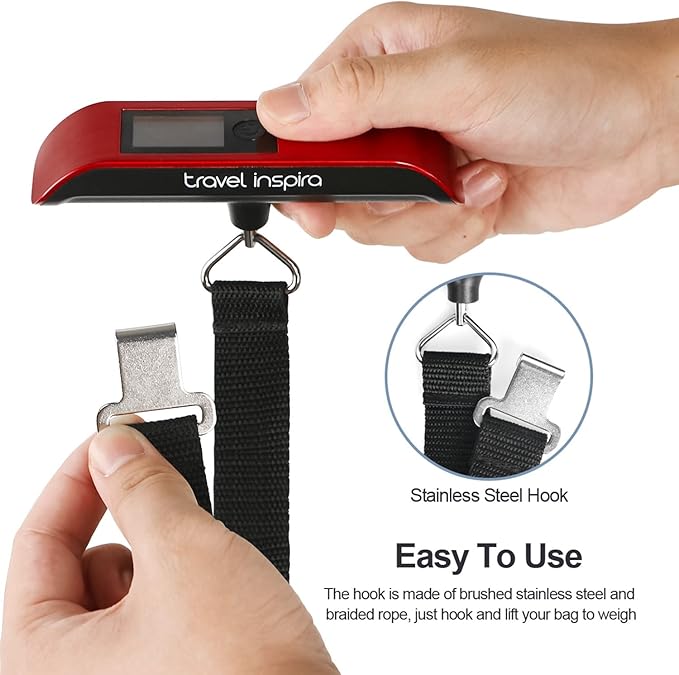 travel inspira Luggage Scale, Portable Digital Hanging Baggage Scale for Travel, Suitcase Weight Scale with Rubber Paint, 110 Pounds, Battery Included