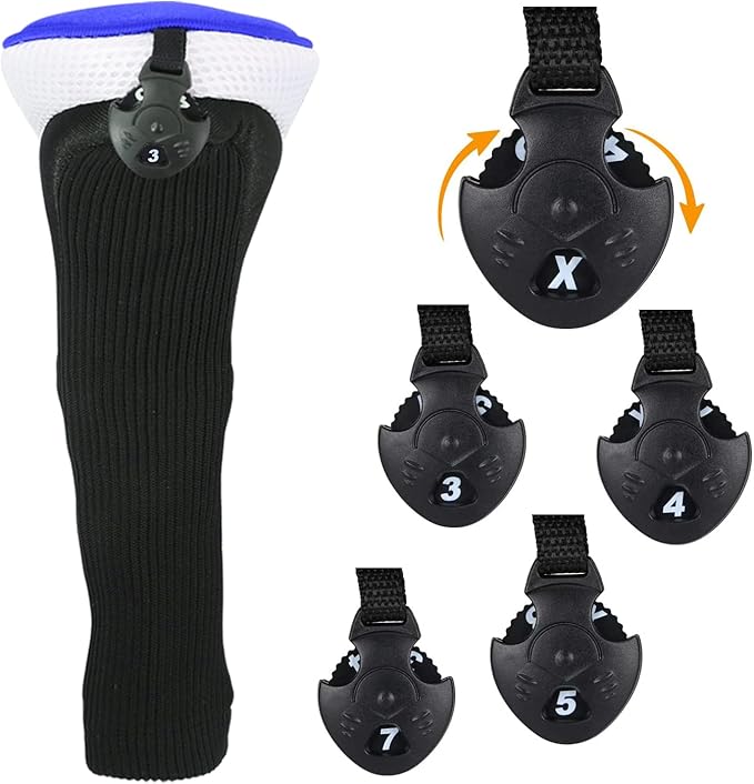 Black Golf Club Head Cover for Driver Fairway 3 Pcs Woods Headcovers, Golf Accessories Hybrid Head Covers Set with Interchangeable Tags 3 4 5 7 X
