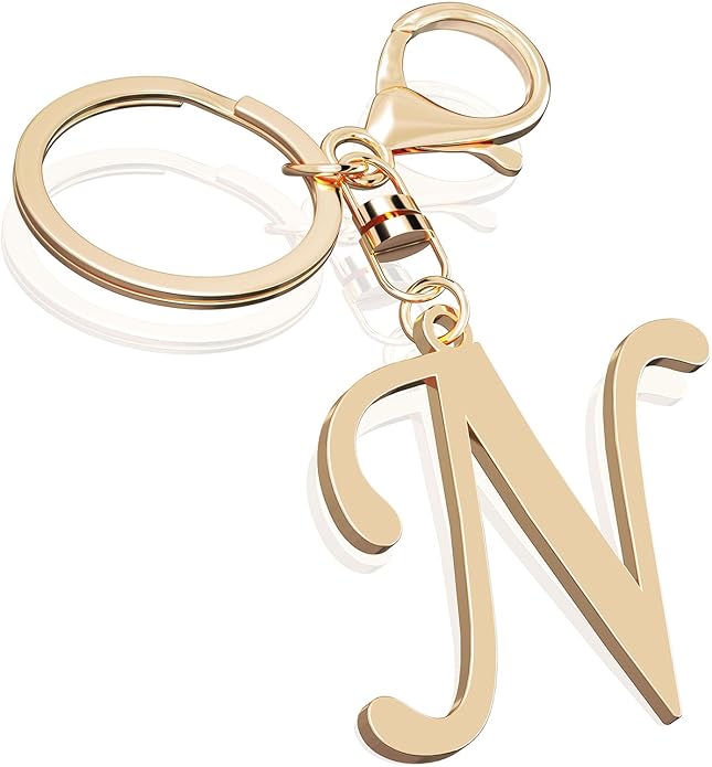 Cute Stainless Steel Gold Initial Letter Keychain for Women Girl, Charms for Key Handbag Backpack Bag, Personalized Gift