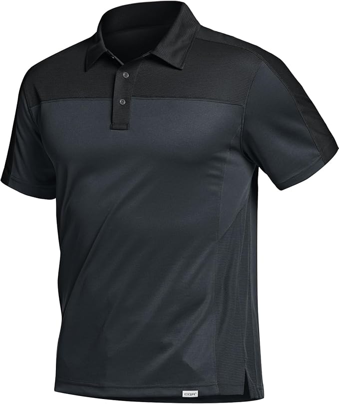 CQR Men's Polo Shirts, Tactical Short Sleeve Golf Performance Shirts, Lightweight Dry Fit UPF 50+ Pique