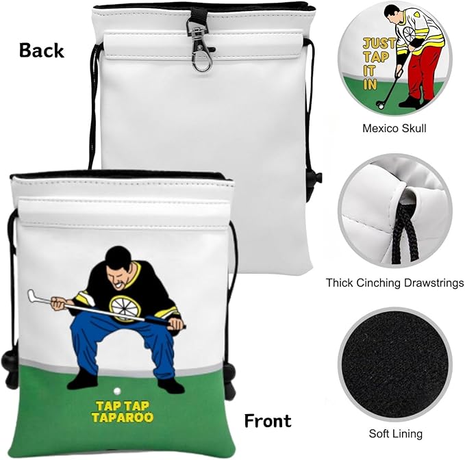 Artpreti Funny Golf Valuables Pouch,Golf Pouch Bag with Drawstrings Golf Tee Bag Pouch Leather Tee Ball Bag for Men Women - Tap Tap Taparoo