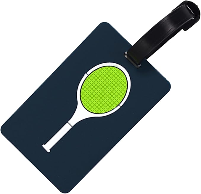 Tennis Bag Tag – Tennis Racquet Shape, Flexible & Waterproof Silicone Luggage Tag, Secure Strap for Bag Identification, Great Tennis Gift for Players & Enthusiasts