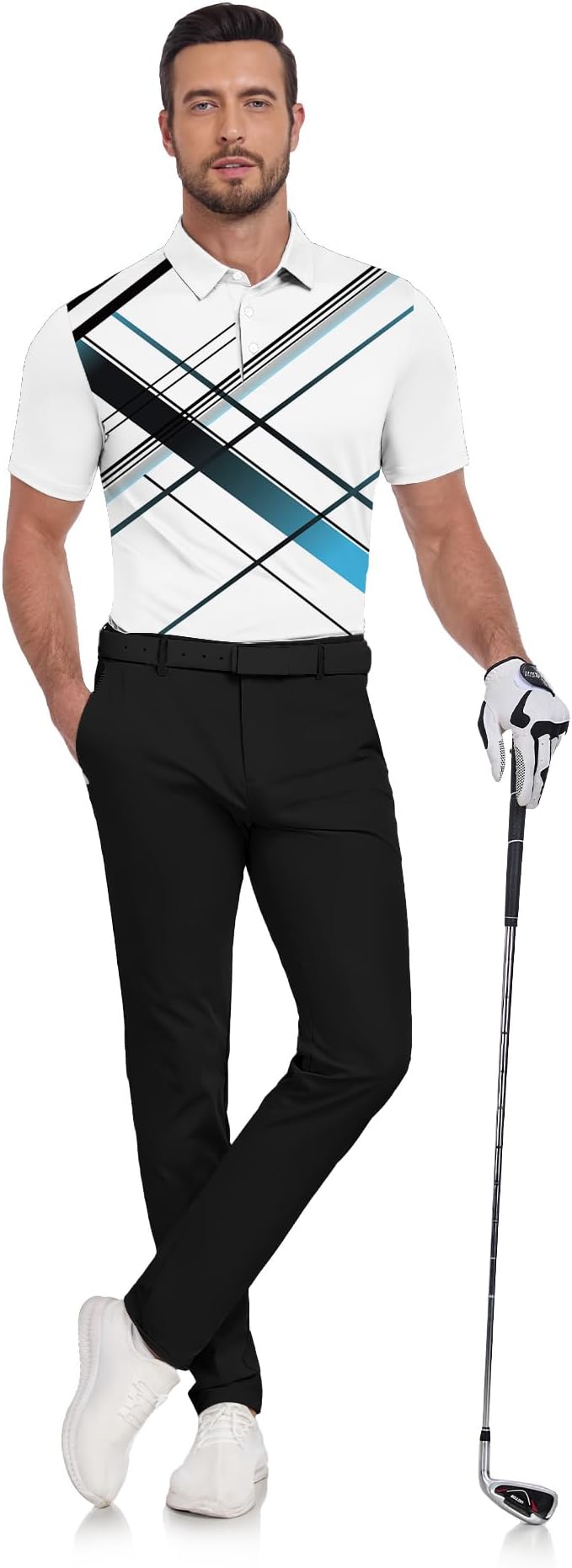 JACKETOWN Mens Polo Shirts Short Sleeve Print Dry Fit Performance Moisture Wicking Casual Collared Golf Shirts