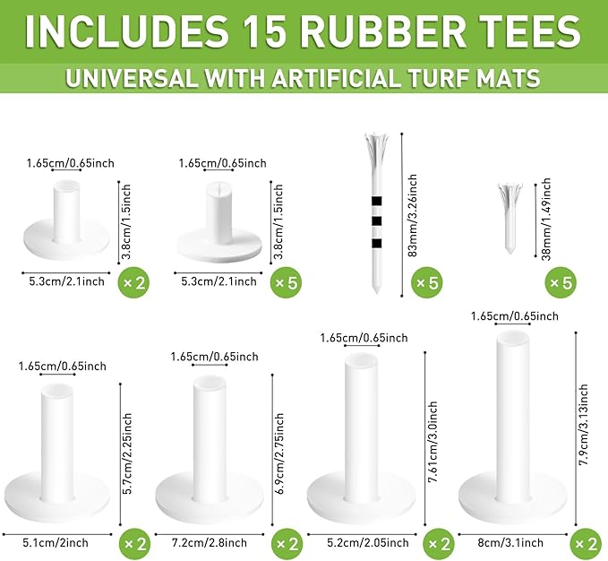 FINGER TEN Golf Rubber Tees Driving Range 3 Inch 1.5'' 2.25'' 2.75'' 3.13'' Tee Holder for Mat 1.5'' 2'' with Plastic Tees Indoor Outdoor Use