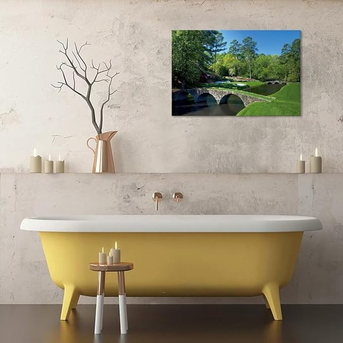 chenchenArt Augusta National Golf Course Wall Art - Augusta Golf Course 12th Hole Wall Art for Living Room Bedroom Bathroom Home Decorations Golf Art Canvas Prints Framed Ready to Hang(12''H x 16''W)
