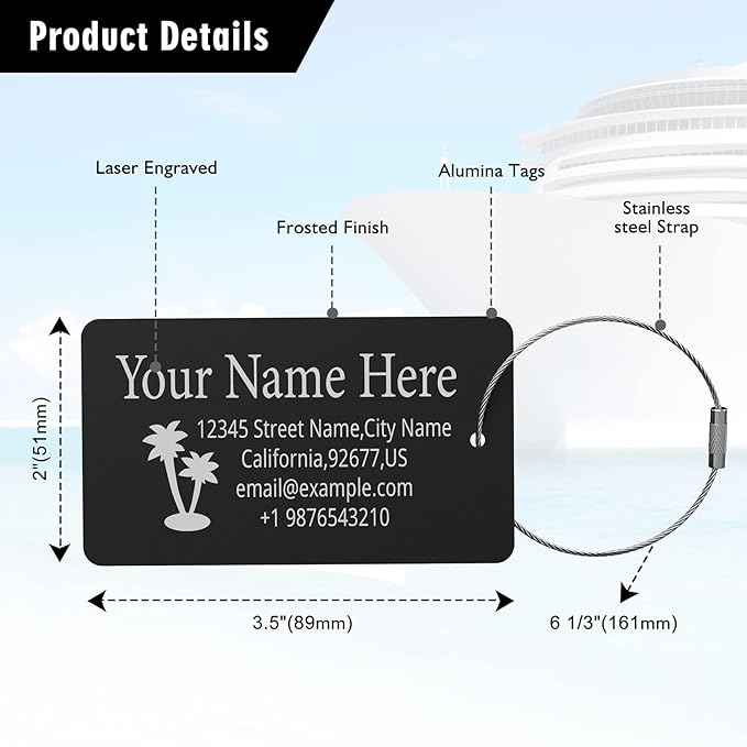 Luggage Tags for Suitcase - Pink Personalized Engraved Metal Tag for Cruise Travel - Custom Name Tags Suitable for Bags and Backpacks