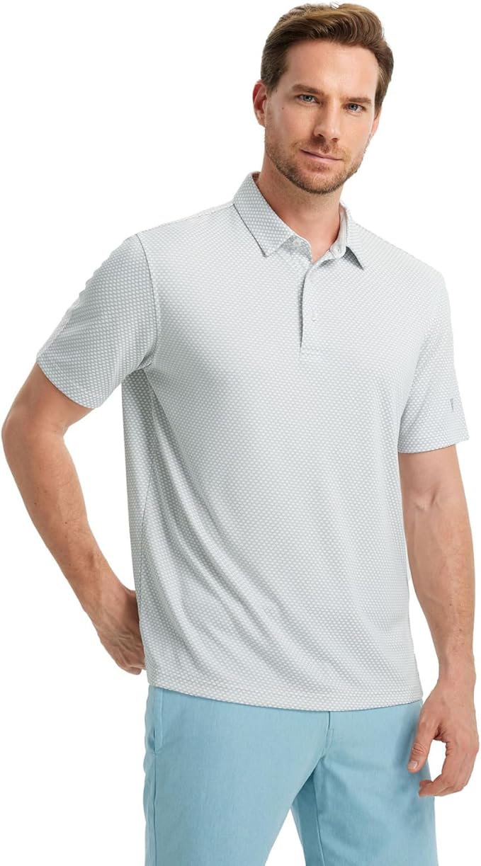 M MAELREG Golf Shirts for Men Moisture Wicking Jacquard Breathable Performance Dry Fit Collared Mens Polo Shirts Short Sleeve