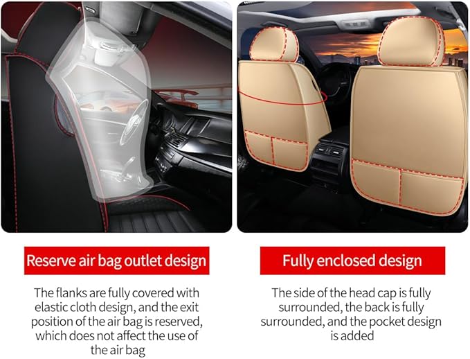 Leather Car Seat Covers for Volkswagen Golf Alltrack 2017-2019,Car Seat Covers Full Set,Seat Covers with Safety,Waterproof Seat Cover Compatible Airbag(5pcs Beige Luxury)