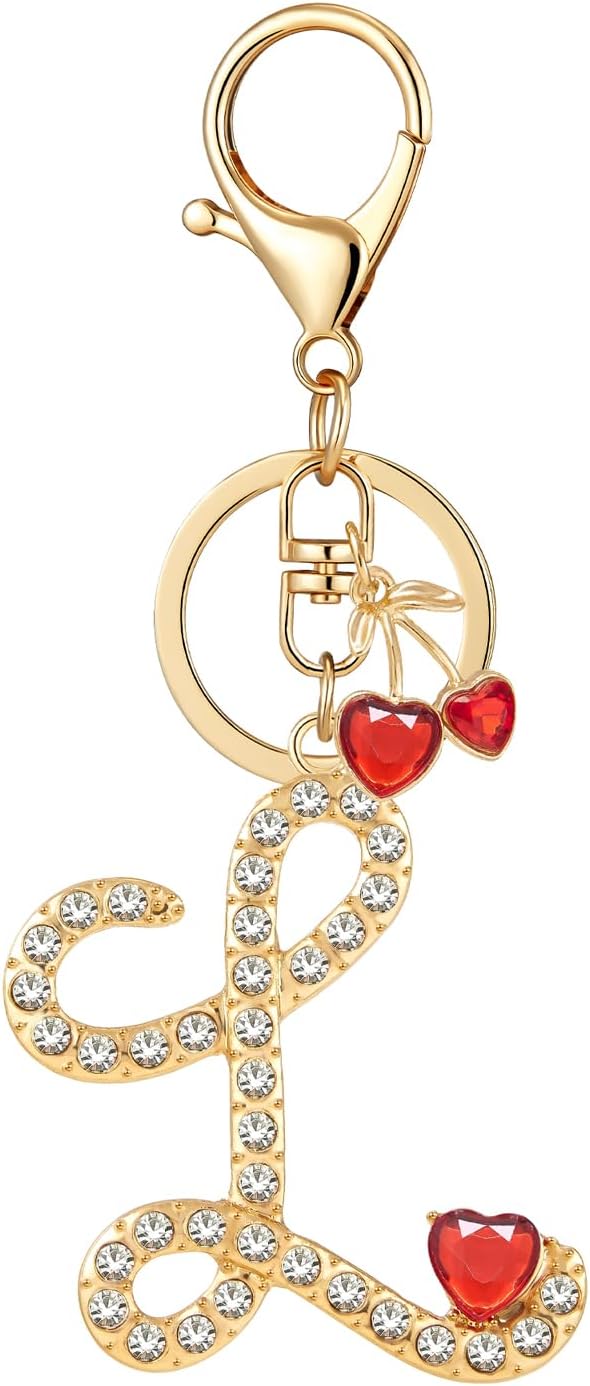 Gold Plated Alphabet Initial Letter Keyring Keychain for Women Girls Crystal Key Chains for Wallet Backpack Bag Charm