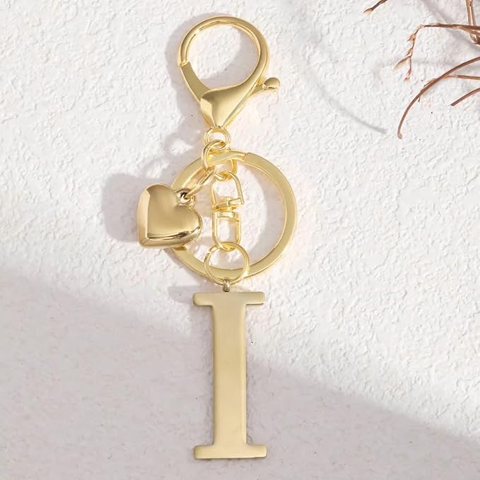 Metal Heart Alphabet Keychain for Women, Girls - Cute Initial Letter Accessories for Purse, Bag Charms and Backpack