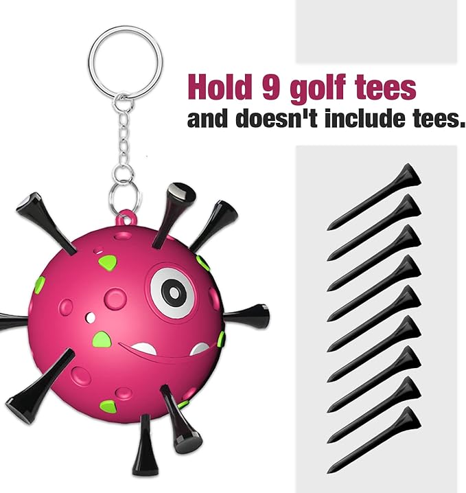 Golf Tee Holder, Portable Golf Ball Tees Holder with Novelty Keychain Accessory for Golf Club Bag, Golf Gift Accessories for Golfer Men Women, Fits 3 1/4, 2 3/4, 1 1/2 Tees