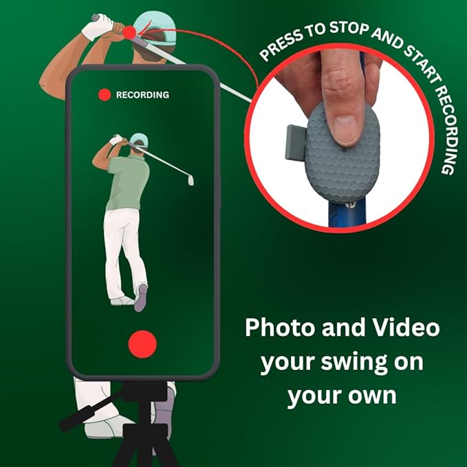 SnapSwing Golf Swing Training Analyzer – Remote Bluetooth Shutter for Smartphones – Record & Photograph Your Swing from Club Grip – Lightweight, Rechargeable, Fits Any Golf Club – Golf Training Aid
