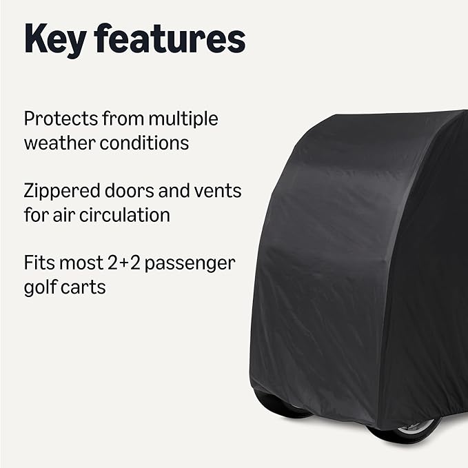 Amazon Basics Golf Cart Cover Accessories, Fits EZGO, Yamaha, Club Car, 2/4 Passenger