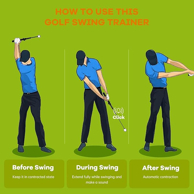 Retractable Golf Swing Trainer,Warm-Up Golf Training Aid,Golf Grip Trainer,Right-Handed Strength & Tempo Training for Chipping Hitting,Golf Accessories for Men (Right Handed-Black)