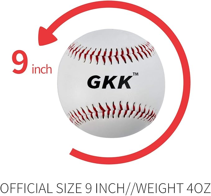GKK Baseball 12 Pack Balls Training Baseballs 9 inch TeeBall Safety Baseballs for Youth/Adult Baseball Soft Toss, Batting, Fielding, Hitting, Pitching, Practice(One Dozen)