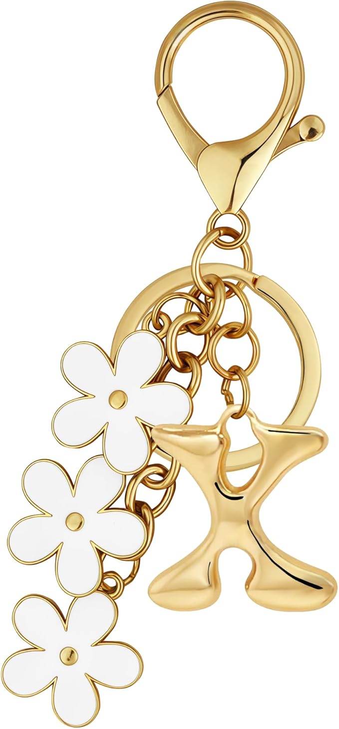 Gold Bubble Heart, Cherry, Bow & More Designs Letter Initial Keychain Bag Charms – Cute Purse Charms for Handbags