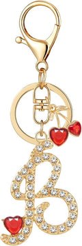 Gold Plated Alphabet Initial Letter Keyring Keychain for Women Girls Crystal Key Chains for Wallet Backpack Bag Charm