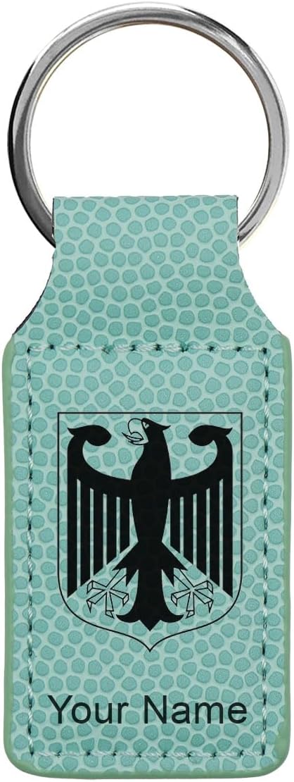 LaserGram Rectangle Keychain, Coat of Arms Germany, Personalized Engraving Included (Basketball Teal)