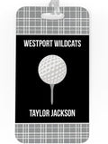 ChalkTalkSPORTS Golf Luggage & Bag Tag | Personalized Team with Golf Ball | Standard Lines on Back | Large | Gray/Black