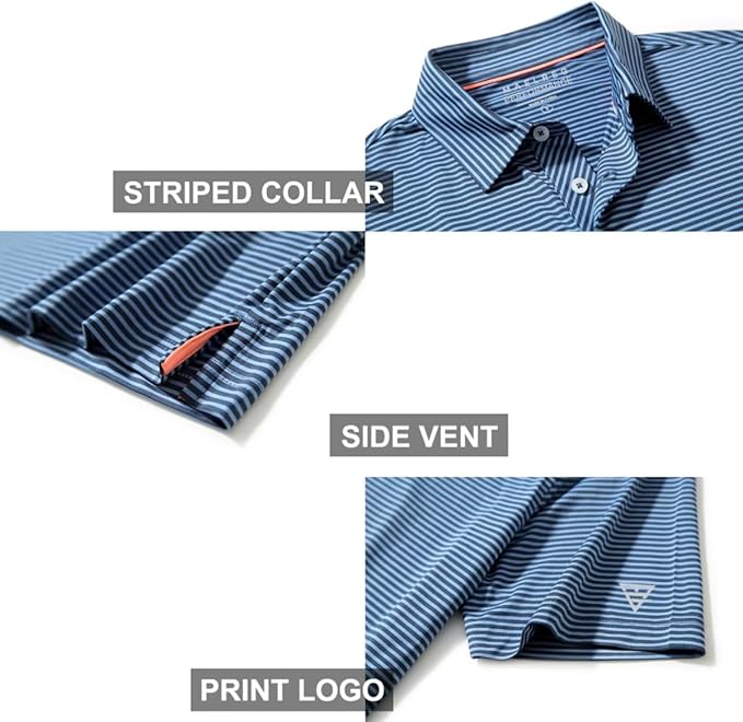 Golf Shirts for Men Dry Fit Short Sleeve Print Performance Moisture Wicking Polo Shirt