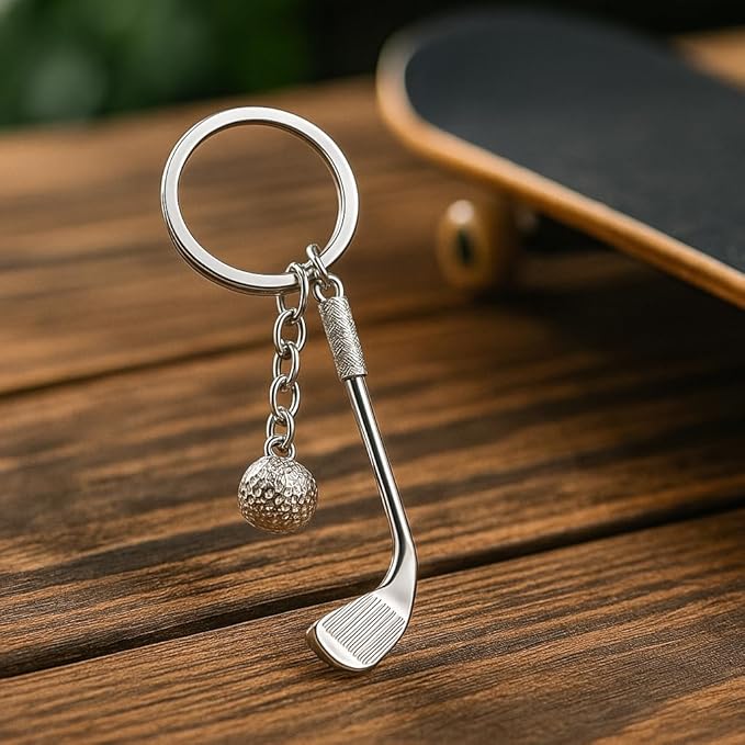 Golf Keychain – Golf Keychains Bag Charms for Women with Stainless Steel Finish & Textured Details, Cool Key Chains Gifts for Golfers & Sport Enthusiasts