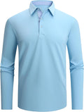 Alex Vando Mens Golf Shirt Moisture Wicking Quick-Dry Solid Long Sleeve Polo Shirts for Men