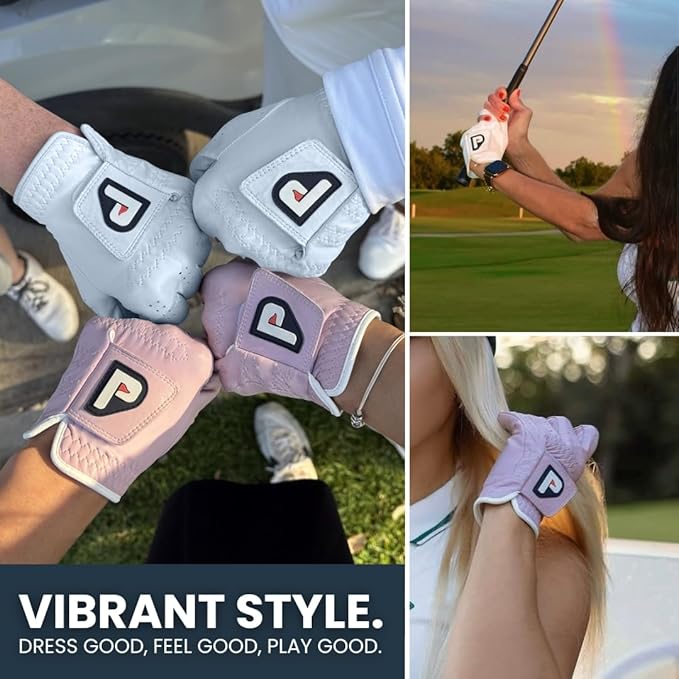 PUR3 Womens Golf Glove Left Hand and Right Hand - 2 Pack Ladies Golf Gloves - Ultra Soft Cabretta Leather