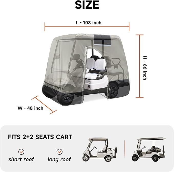 Roastove Golf Cart Cover, 420D PU Whaterproof, Universal Fits for Most Brand 2+2 Passenger Car, All Weather Outdoor Protection Weatherproof