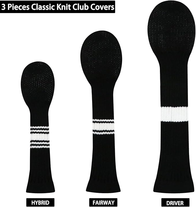 LeFeng 3Pcs Golf Club Covers, Knitted Golf Club Covers for 460cc Driver Fairway Woods and Hybrid