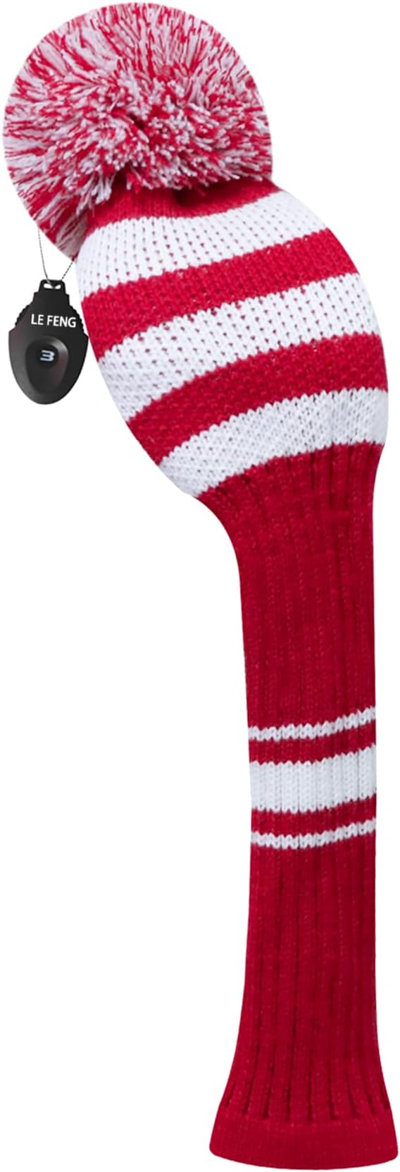 LeFeng 1Pcs Golf Club Cover, Knitted Golf Head Cover for 460cc Driver Fairway Woods and Hybrid with Cute Pom Pom and Number Tag
